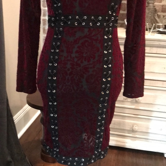 Burgundy Velvet Croset Laced Dress Sz S NWOT - Picture 3 of 8